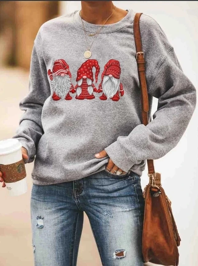 Christmas Print Long Sleeve Loose Casual Sweatshirt