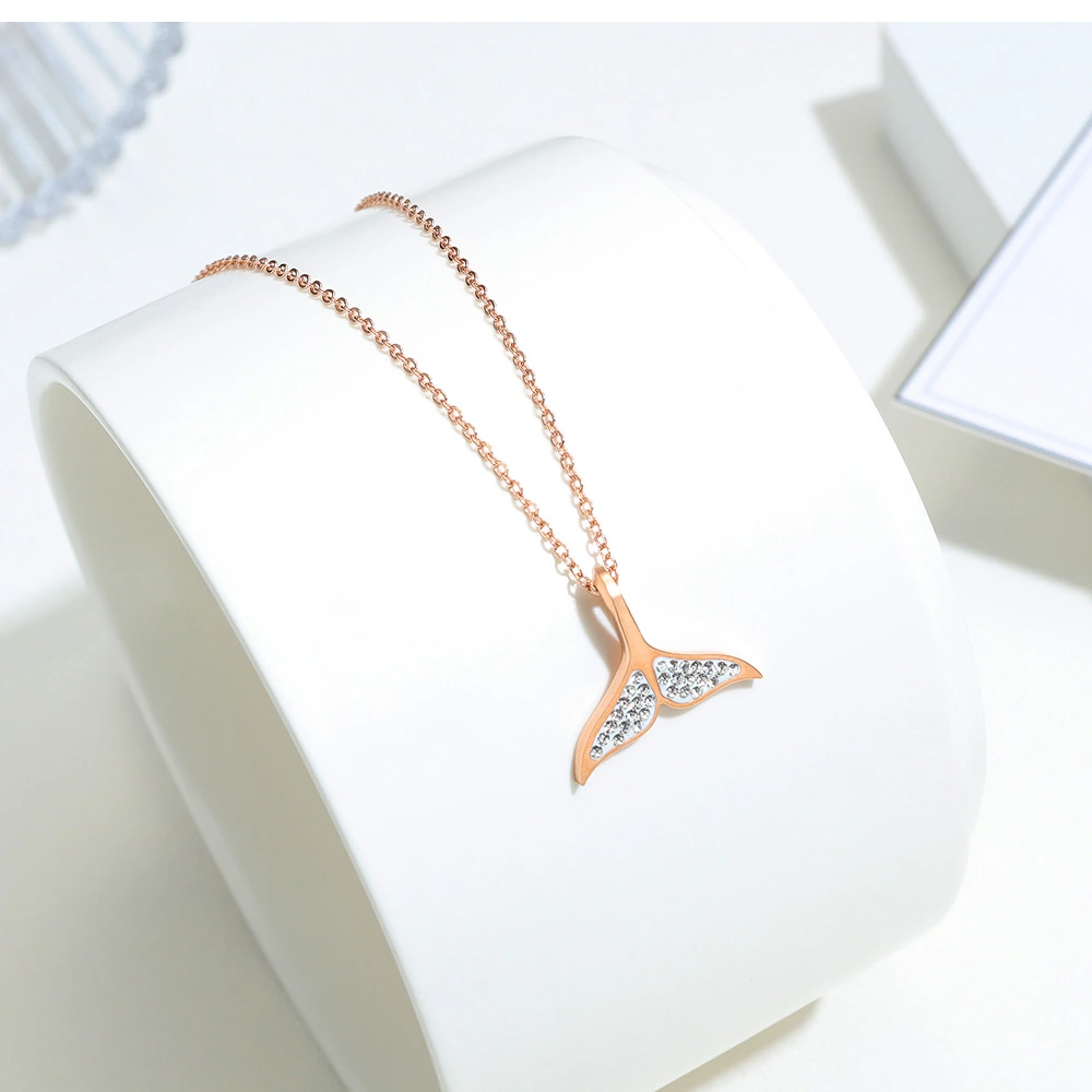 GorGor Japanese And Korean Choker Simple Temperament Fishtail Titanium Steel Rose Plated Golden Pendant Women Necklace 1598