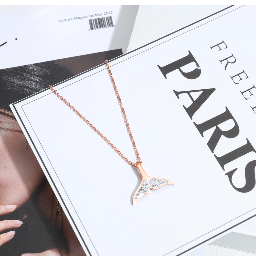 GorGor Japanese And Korean Choker Simple Temperament Fishtail Titanium Steel Rose Plated Golden Pendant Women Necklace 1598
