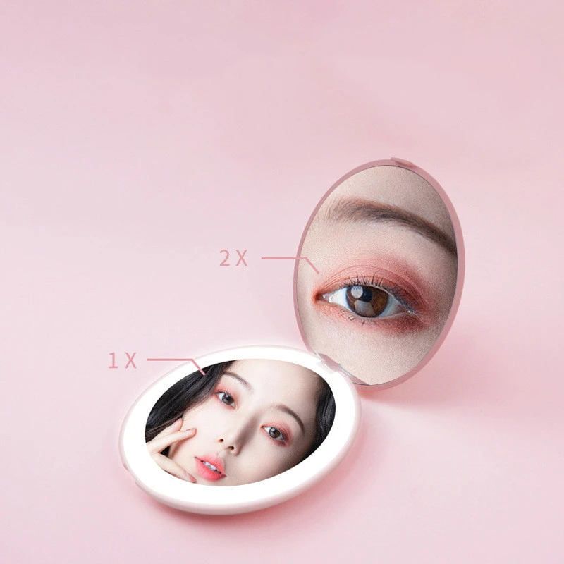 Mini makeup mirror with led light 2X Magnifying USB charging Sensing lighting vanities lighted mirror pocket mirror