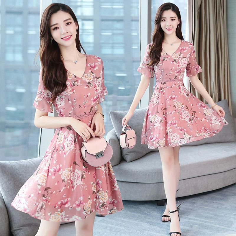 Chiffon dress summer 2021 new women's waist was thin printed temperament floral A word skirt