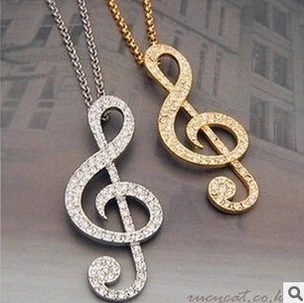 Full diamond big note necklace sweater chain