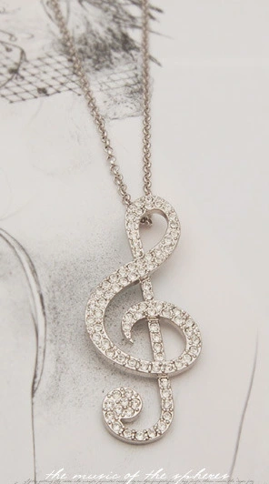 Full diamond big note necklace sweater chain
