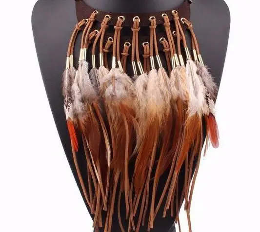 Boho Indie Choker Feather Necklace