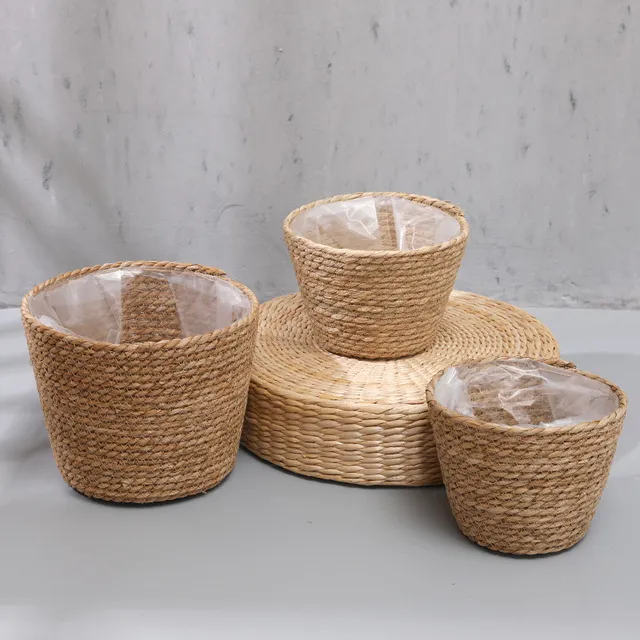 Natural hand woven flower basket