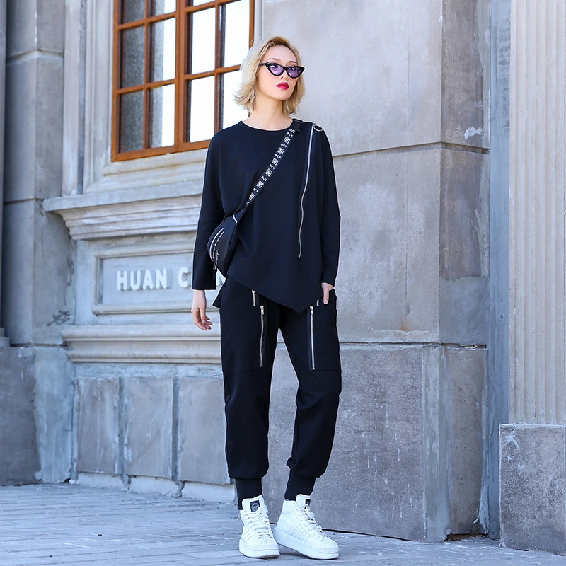 Irregular blouse round neck pullover T-shirt