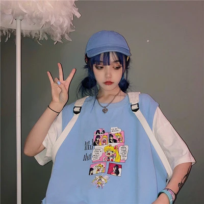 Cartoon Printed Hole Sleeveless Vest Female Student T-Shirt