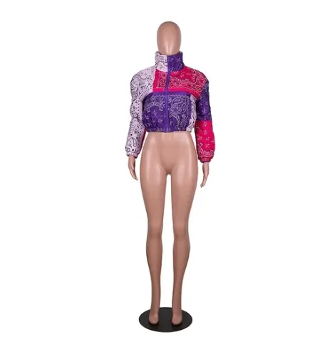 Printed zipper warmth slim fit bread coat