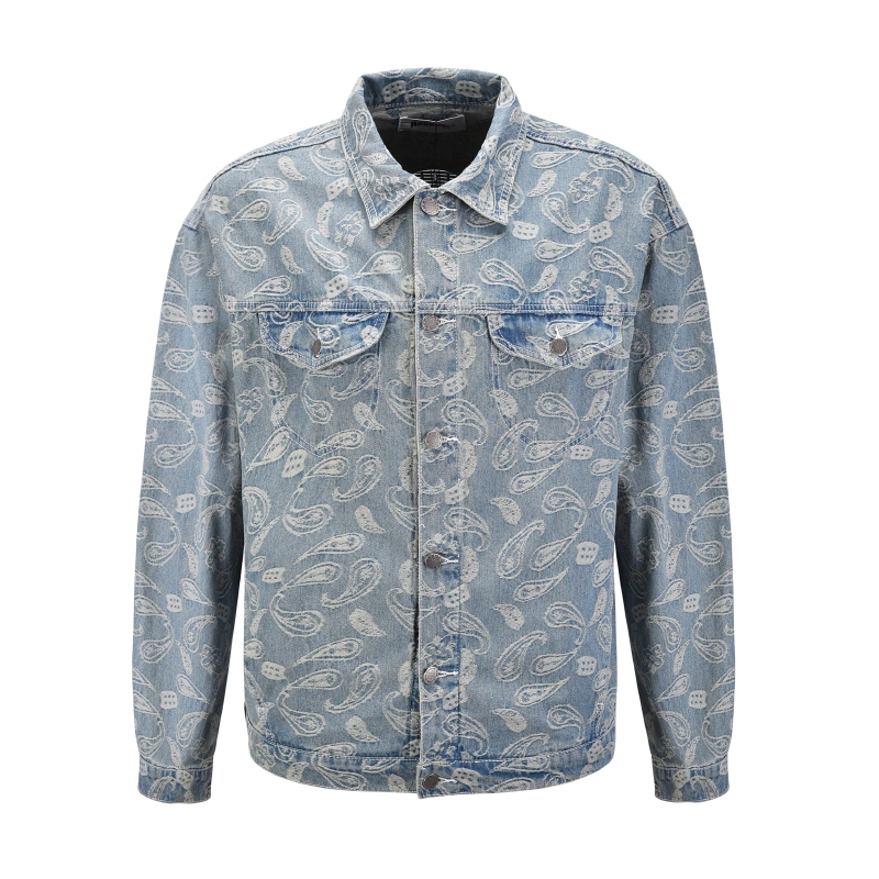 Trends in Europe and America Cashew flower jacquard pattern Unisex Retro hip hop loose denim jacket