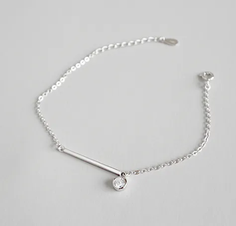 S925 Sterling Silver Long Zircon Pendant Bracelet