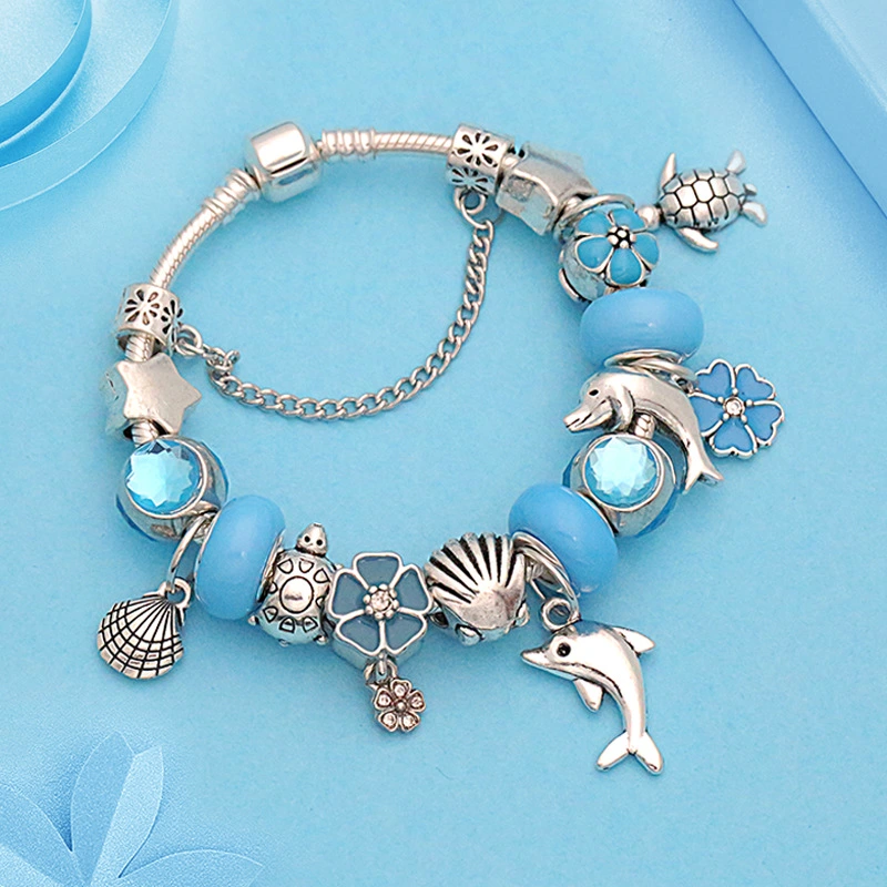 Starfish tortoise antique silver bracelet