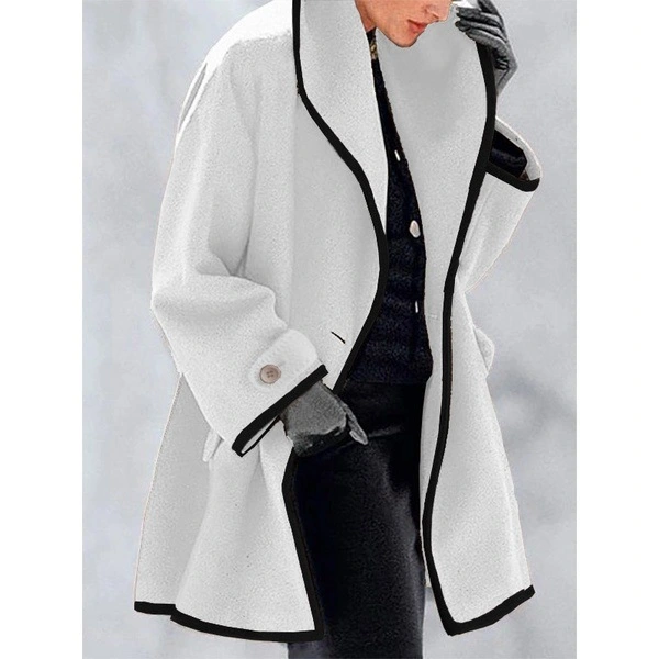 Multicolor round neck loose hooded woolen coat
