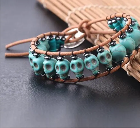 Novelty Hand-knitted Leather Bracelet Personality Unisex Synthetic Turquoise Taro Stone Bead String Bracelet