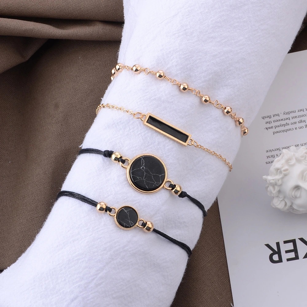 4 piece set European and American style personality black turquoise pattern black square bracelet