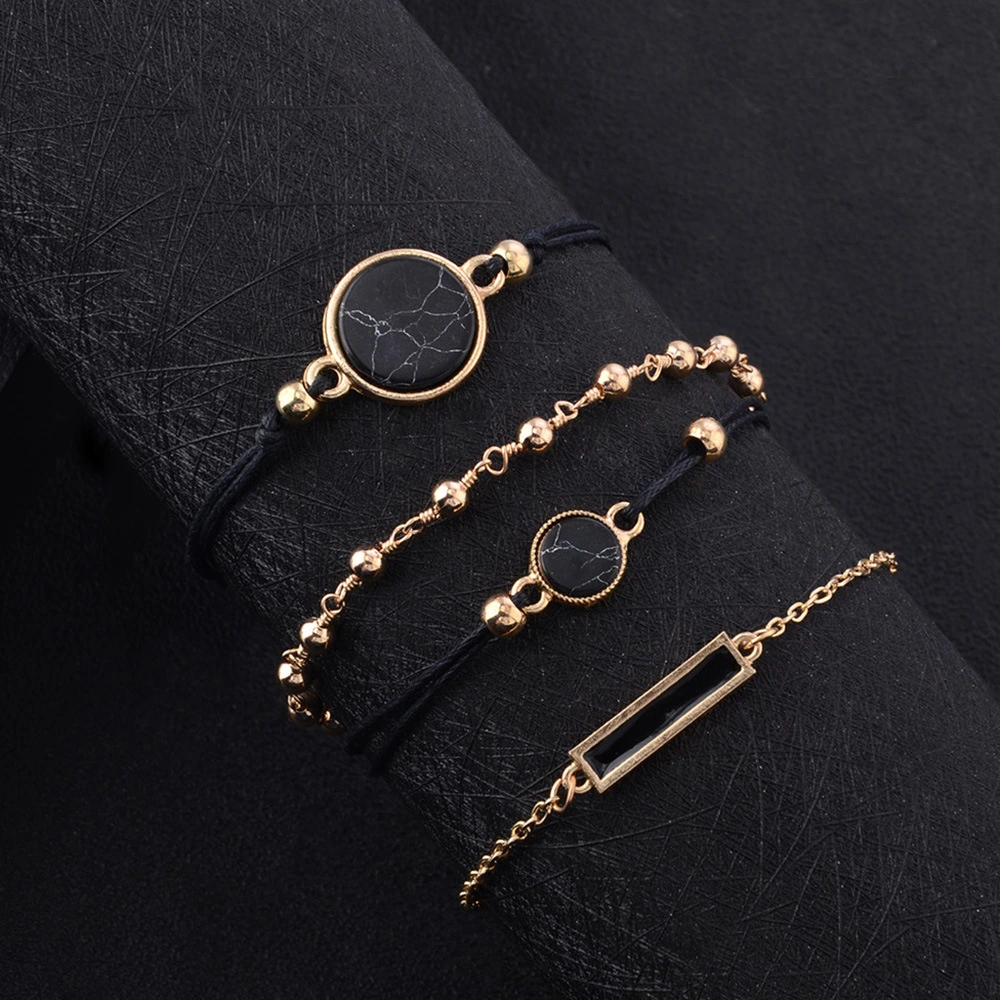 4 piece set European and American style personality black turquoise pattern black square bracelet