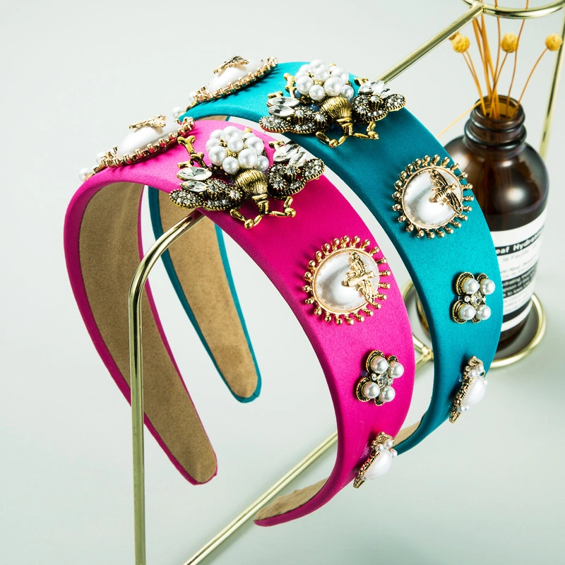 Red Bee Inlaid Rhinestone Headband Pearl Headband