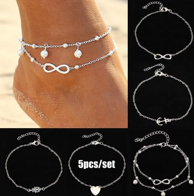 European and American Lady Anklet Bracelet Multi Set