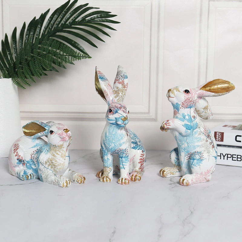 Painted Jade Rabbit Ornaments Cute Rabbit Resin Ornaments