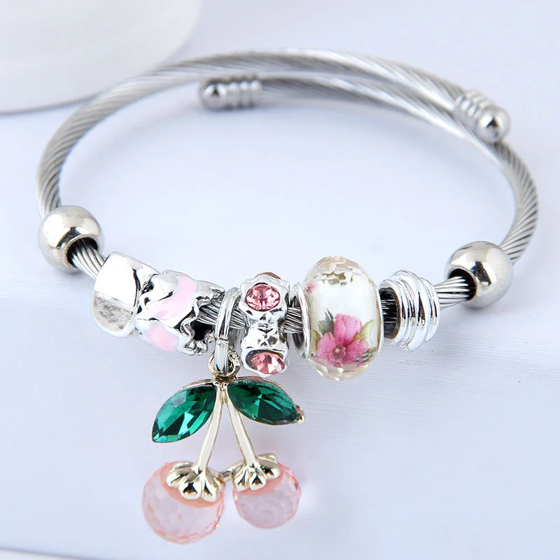 Alloy crystal colorful cherry bracelet