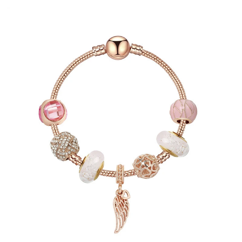 Glazed beads angel wings bracelet