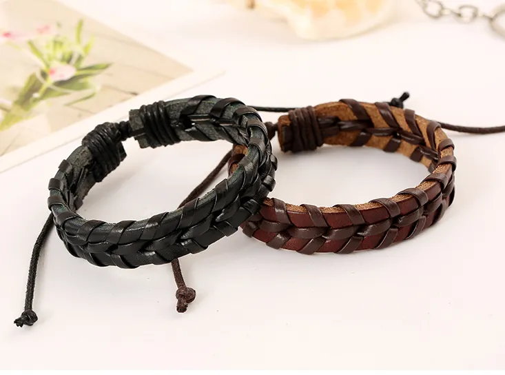 Pure hand-woven leather multi-layer stitching bracelet men and women couple personality wild fashion Korean version of the tide leather hand strap