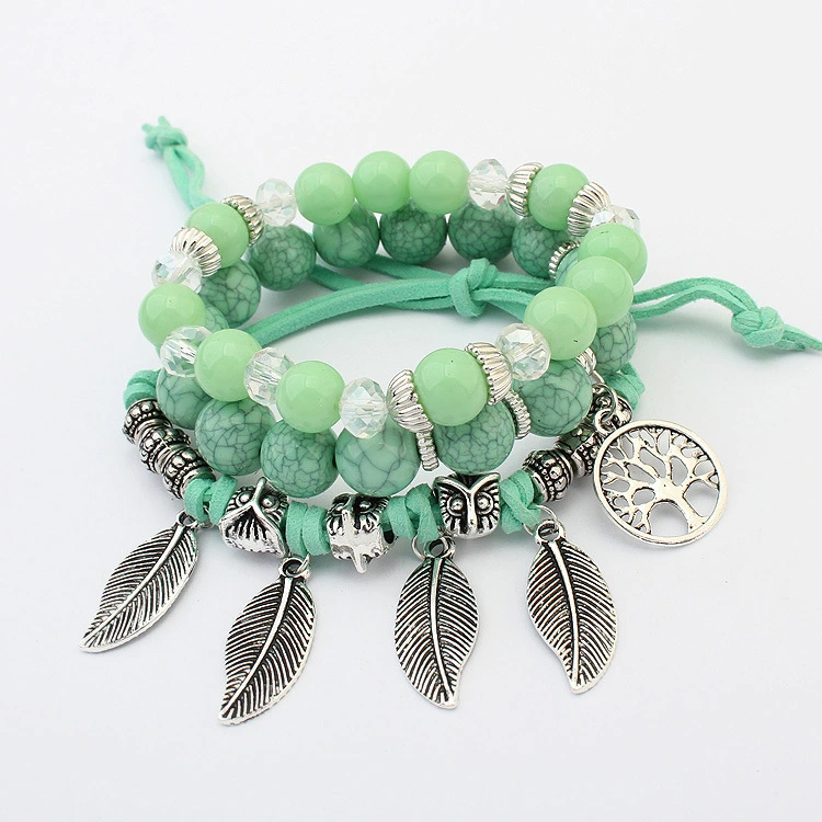 Europe and America retro life tree leaves multi-layer bracelet female hand-made glass beads