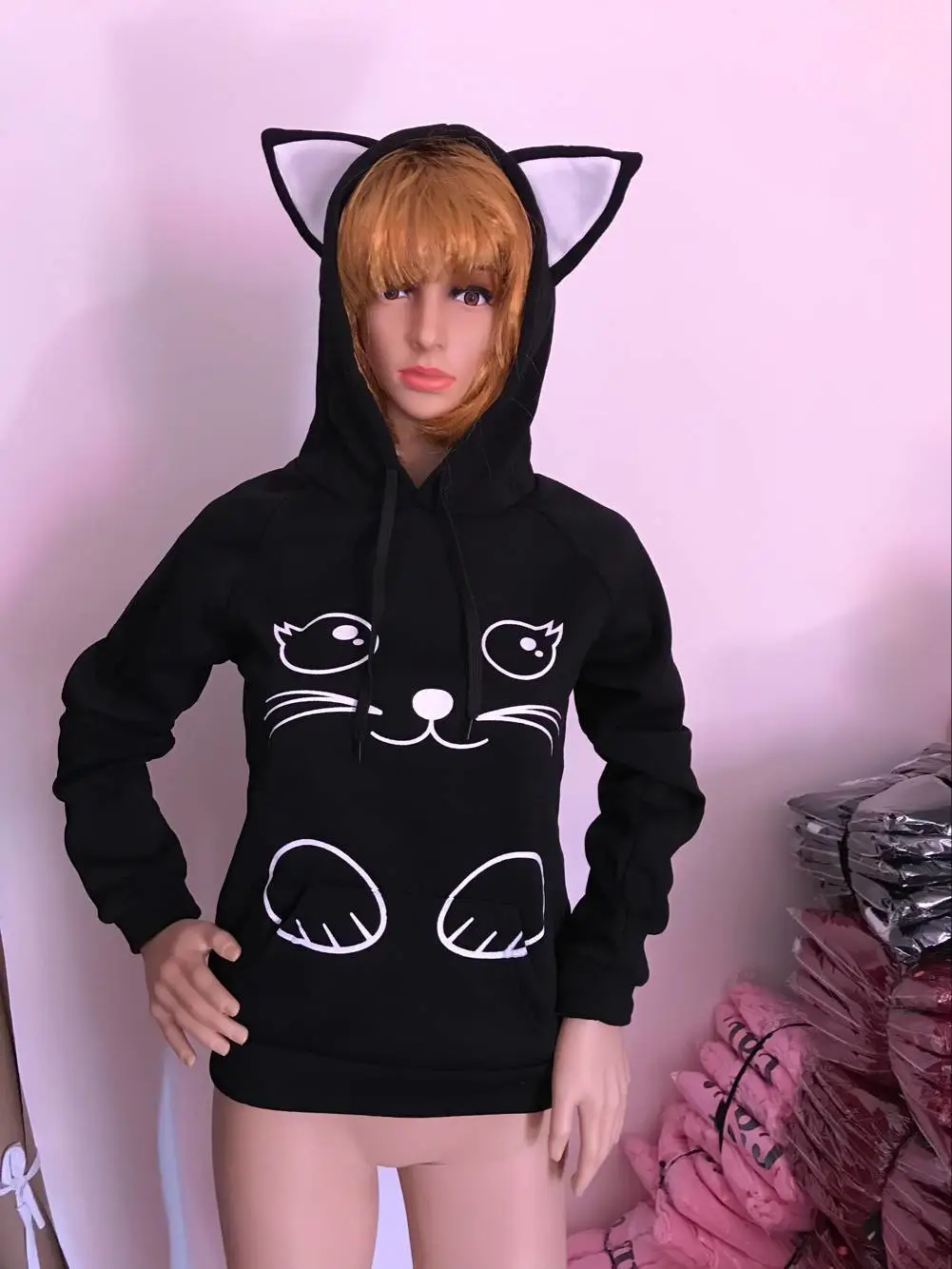 Loose printed cat sweater