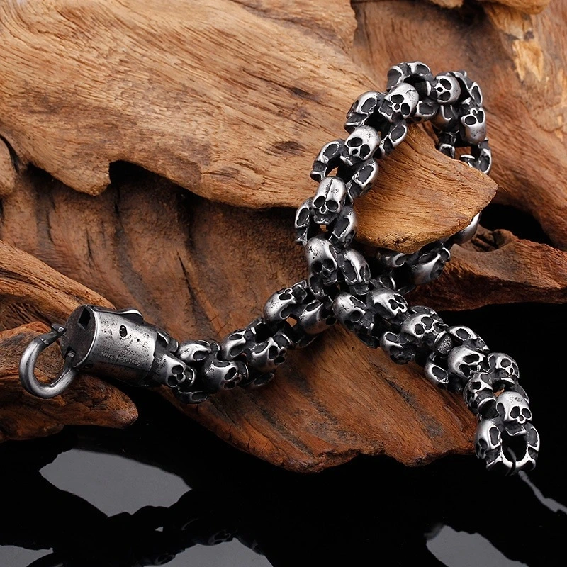 Vintage titanium steel skull bracelet