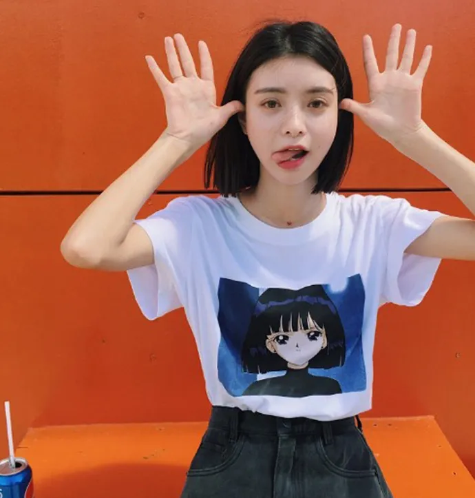 Summer short-sleeved Harajuku large size casual ulzzang cute loose female short-sleeved cartoon T-shirt Sailor Moon