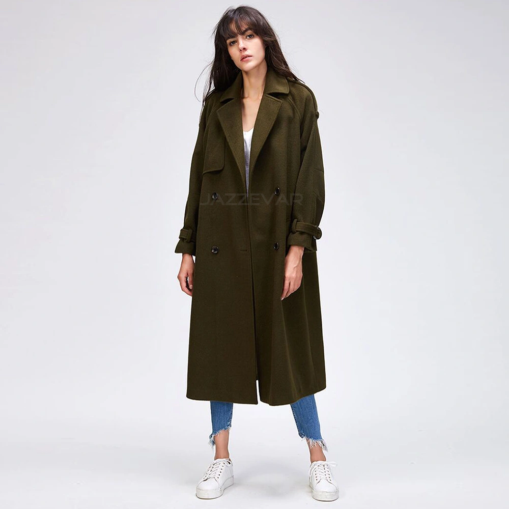 Women's Casual wool blend trench coat oversize