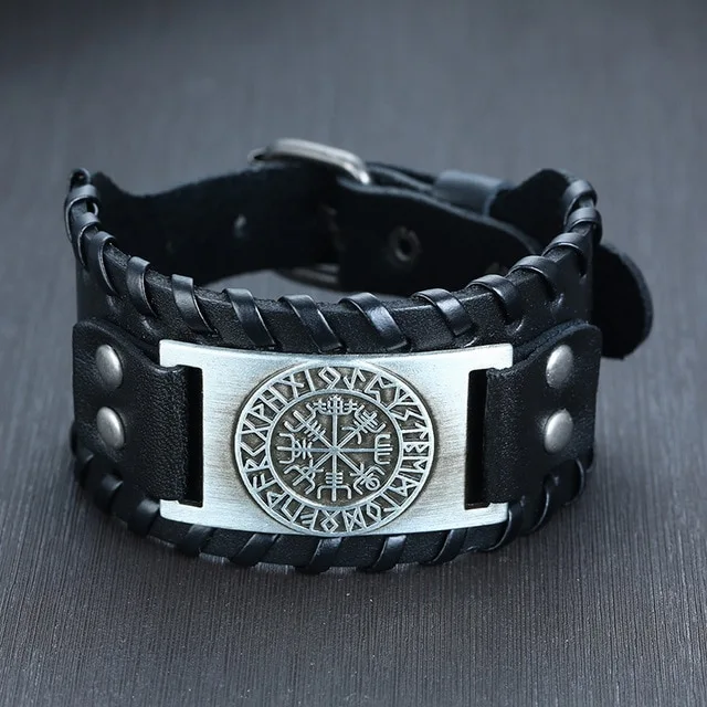 Men's wide leather bracelet