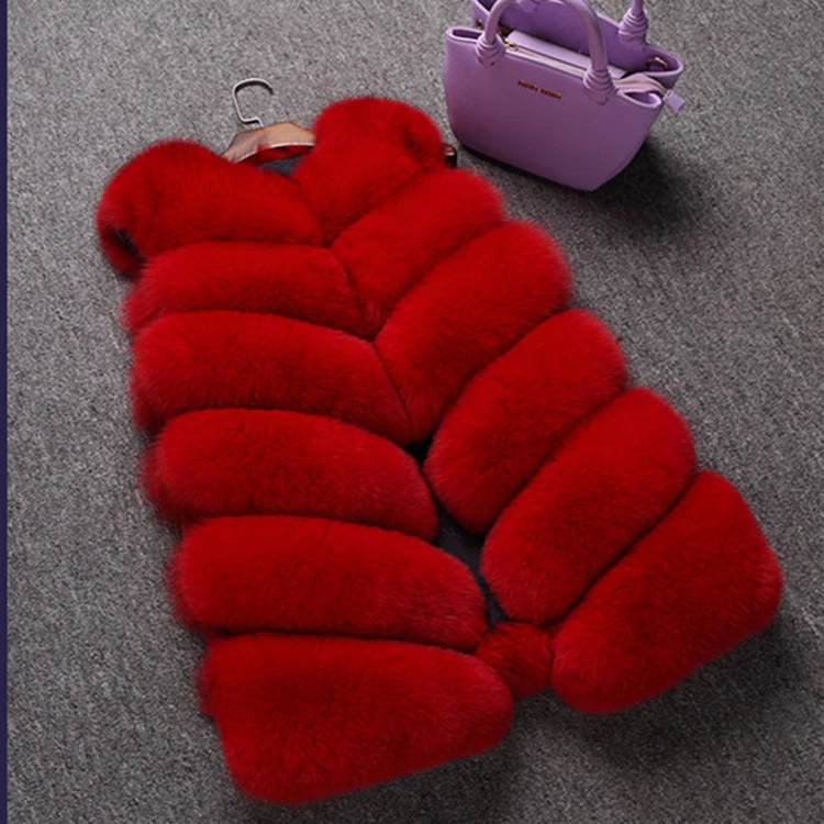 Women's mid-length fox fur vest