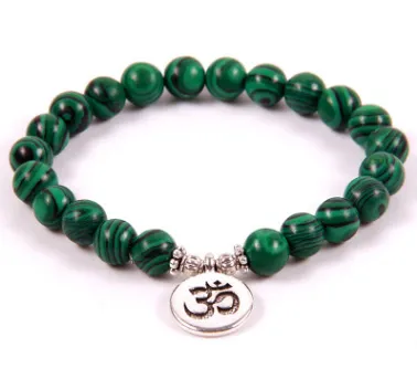 Zinc Hot Explosion Natural Malachite Beaded Bracelet Lotus Buddha Head OHM Yoga Pendant Bracelet