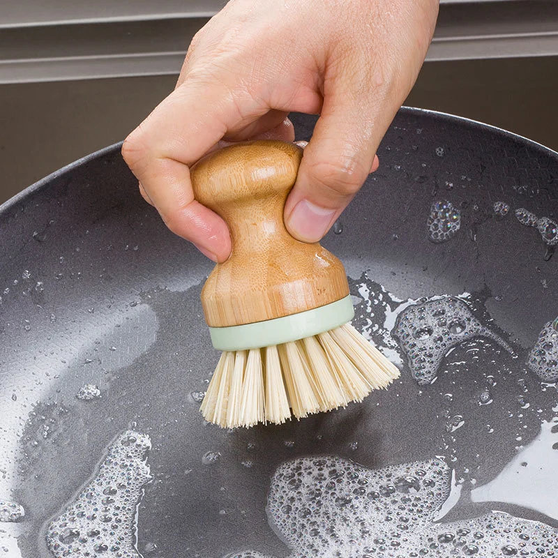 Japanese Style Pure Solid Wood Round Head Pliable Cooktop Dishwashing Brush