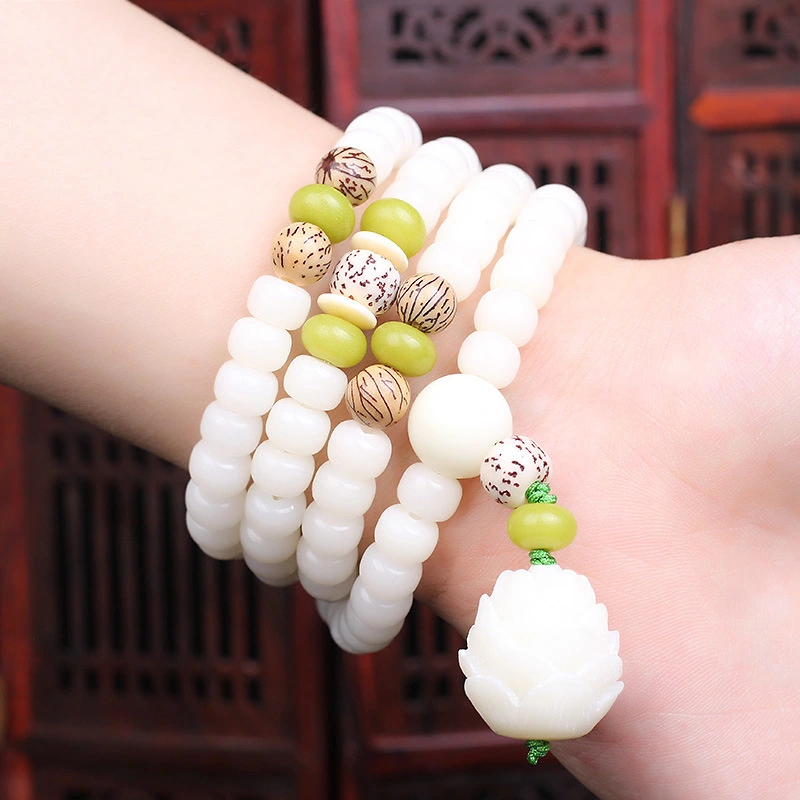 pure natural couple models white jade Bodhi 108 lotus