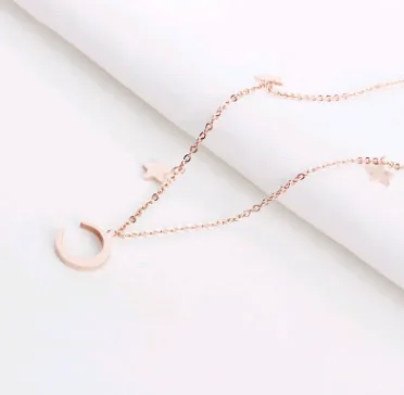 Simple titanium steel stars moon necklace female simple temperament plated 18K rose gold clavicle chain short necklace