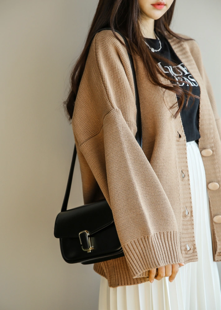Retro loose large size V-neck knit cardigan in long thick sweater coat female student