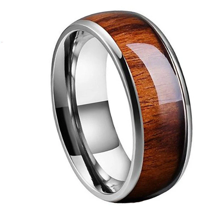 Tungsten steel wood grain inlaid ring