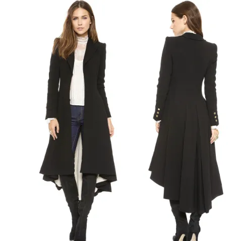2021 autumn and winter new woolen coat female lapel suit cufflinks folds swallowtail women's woolen coat