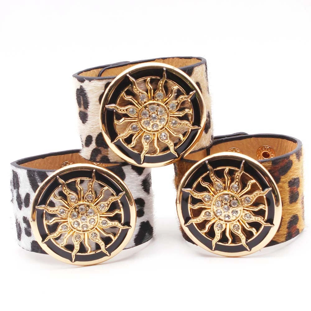 Ladies Leopard Print Leather Wide Bracelet