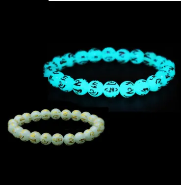 Glowing Night Pearl Beads Bracelet Hot Gold Night Pearl Fluorite Jewelry Natural Six-Word Mantra Night Gemstone Bracelet