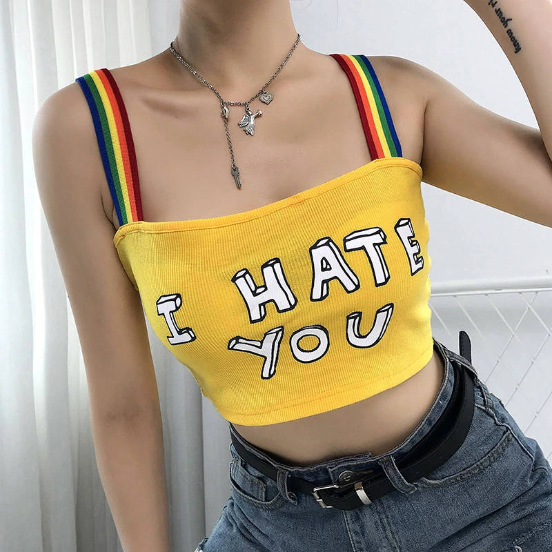 New ins letter printed sling tight skinny wrapped chest T-shirt