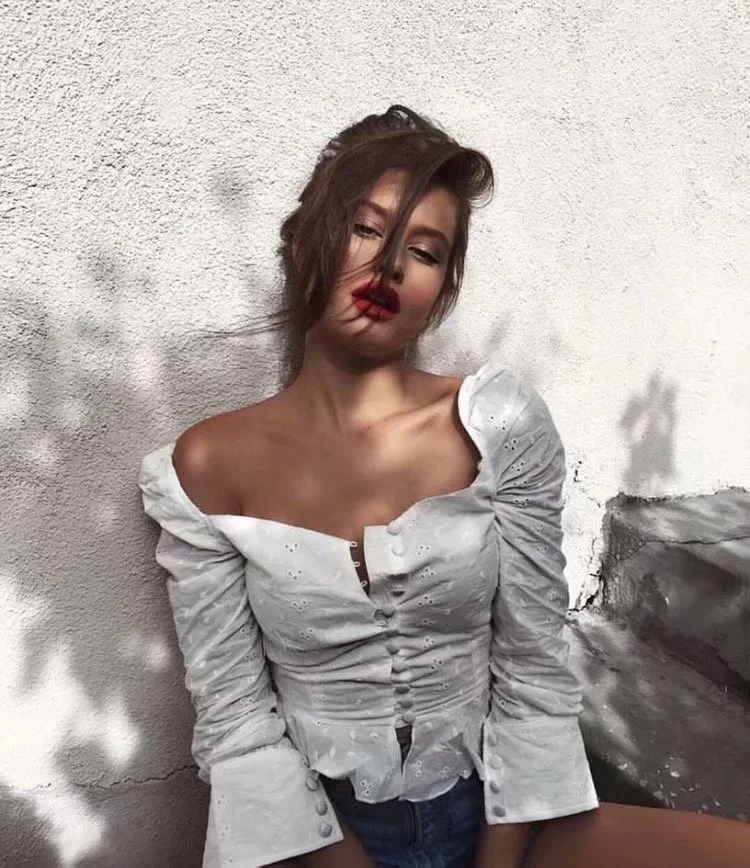 Square collar lace single-breasted shirt
