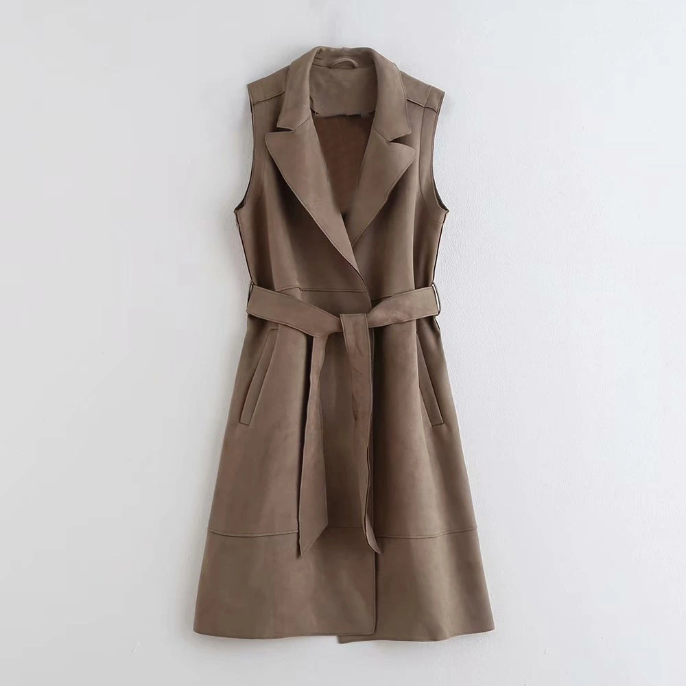 Women's Loose Suede Texture Lace Waistcoat Jacket