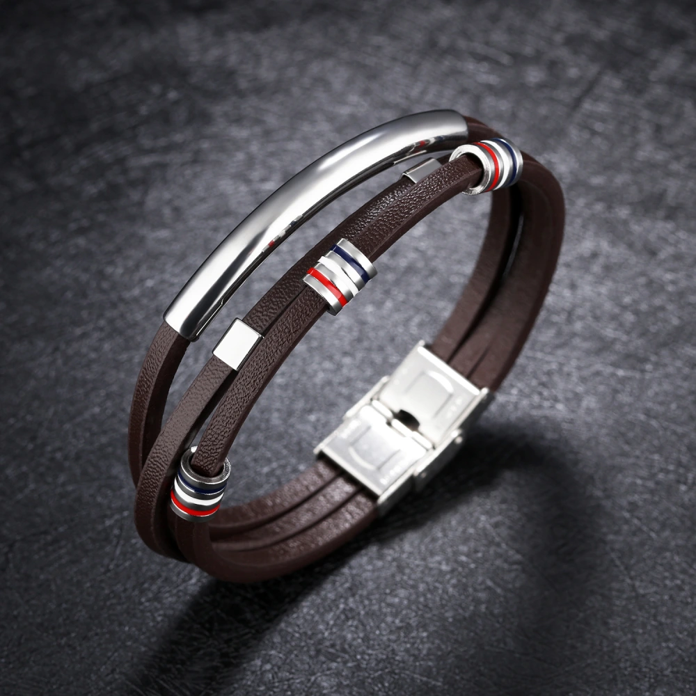 Multi-layer hand-knitted leather bracelet Korean version of the retro-bend can be personalized lettering titanium steel men's leather bracelet