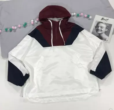 Contrast hooded loose long sleeved jacket