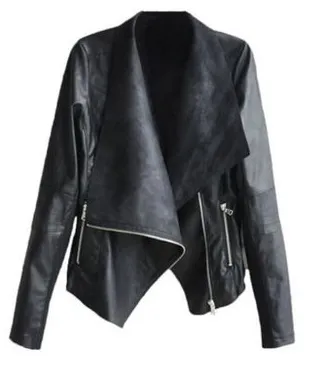 Lapel irregular collar side zipper PU leather female leather