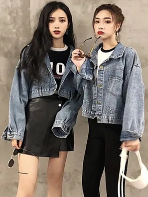 2021 Automne Femmes Harajuku Solide Court Denim Vestes Casual Coréenne BF Chauve-Souris Jeans Veste Lâche Une Poitrine Manteau Survêtement