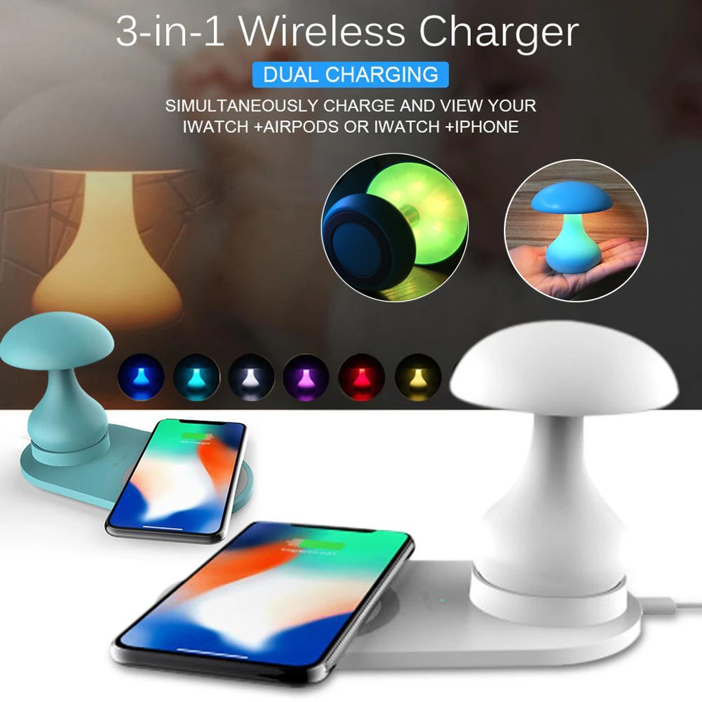Multifunctional three-in-one mushroom table lamp wireless charger