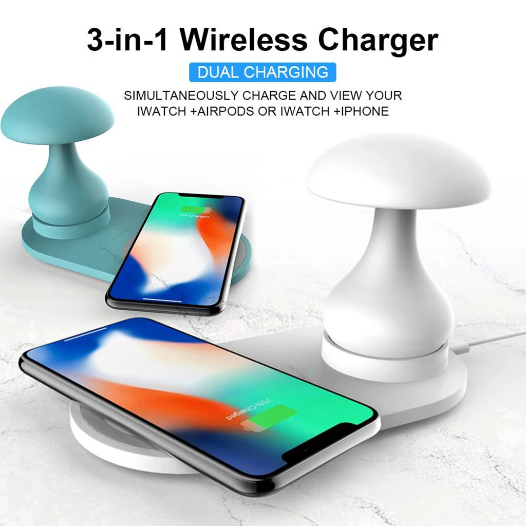 Multifunctional three-in-one mushroom table lamp wireless charger